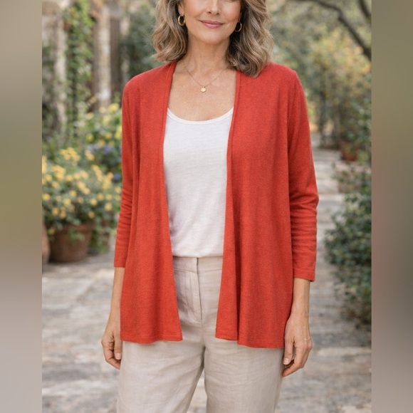 J. Jill Sweaters - J. Jill Linen Modal Open Front Lightweight Cardigan Coral size 1X